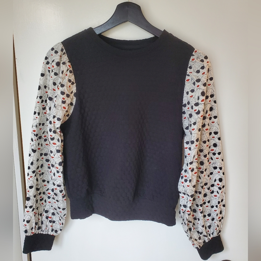 Anthropologie Porridge Textured Sweatshirt with Patterned Sleeves - Size XXS